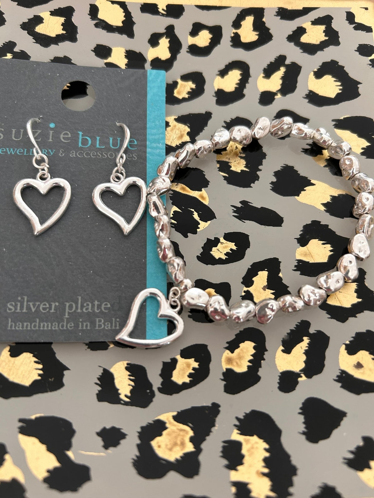 Suzie Blue Silver Plated Stretch Heart Bracelet - Louise's Jewellery Box
