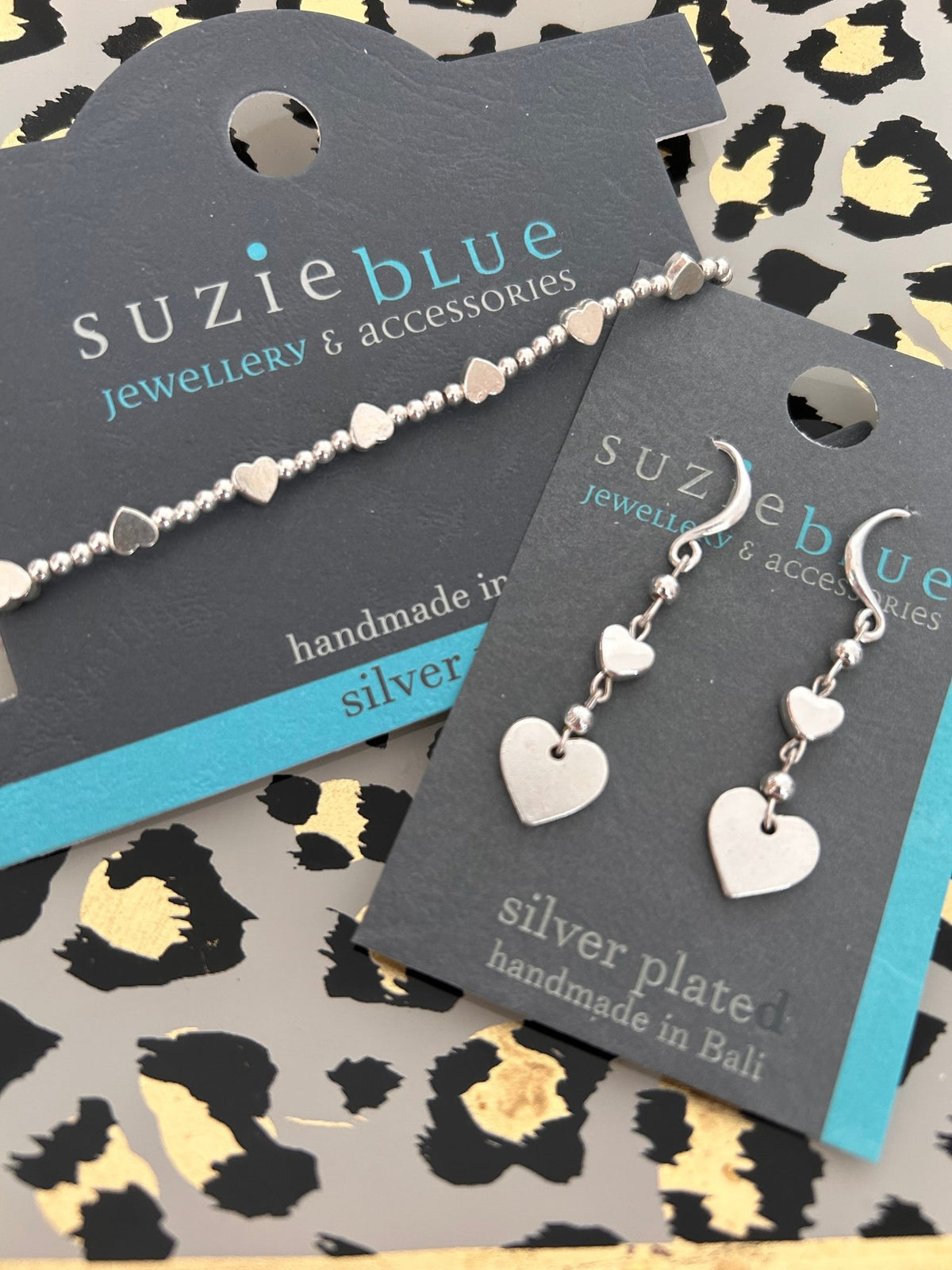 Suzie Blue Silver Plated Stretch Heart Bracelet - Louise's Jewellery Box