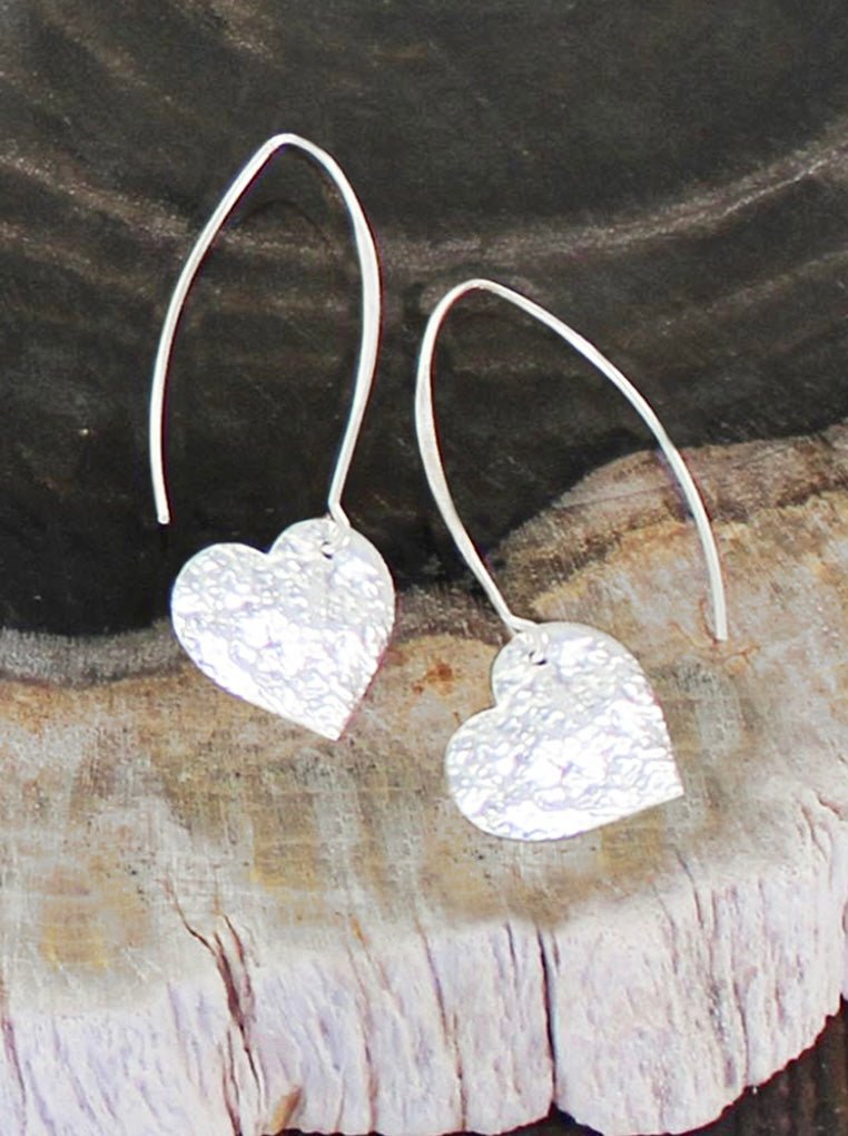 SUZIE BLUE SILVER PLATED TEXTURED HEART CHARM DROP EARRING - Louise's Jewellery Box