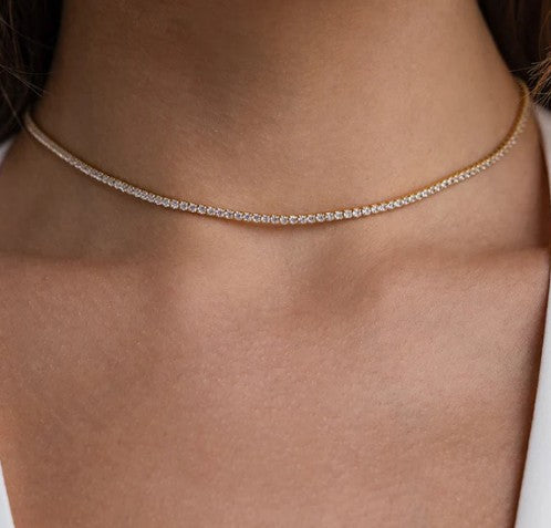 Gold Waterproof CZ Tennis Necklace