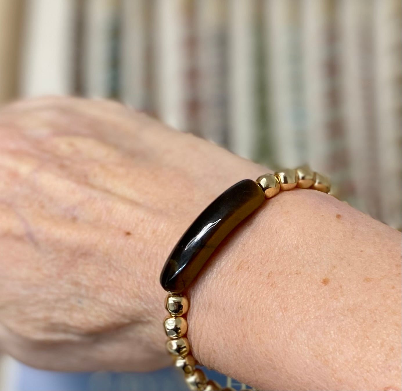 Tigers Eye Gold Plated Stretch Bracelet - Louise's Jewellery Box