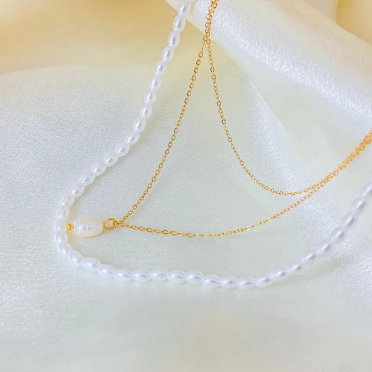 Triple Gold Plated Waterproof Necklace with Freshwater Pearls - Louise's Jewellery Box