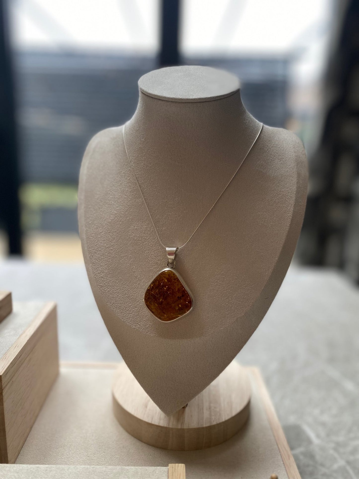 Unique Large Sterling Silver Pendant with Cognac Baltic Amber - Louise's Jewellery Box