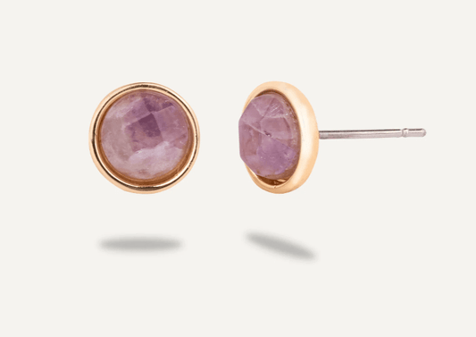 Venus Amethyst Stone Stud Earrings in Gold Plate - Louise's Jewellery Box