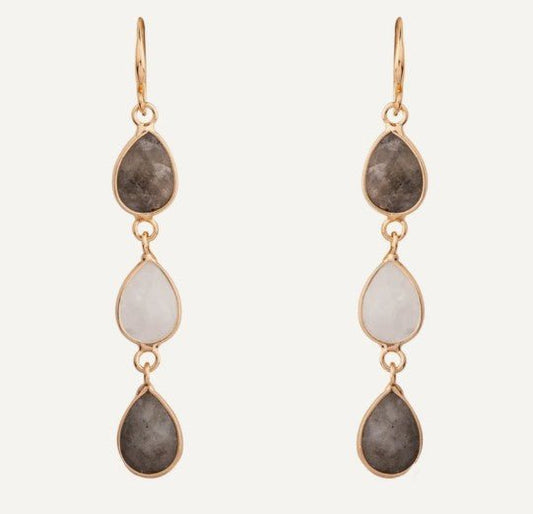 Venus Drop Earrings in Gold Plate/ Moonstone and Labradorite - Louise's Jewellery Box