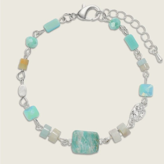 Natural Stone Aqua Bracelet in Silver Plate