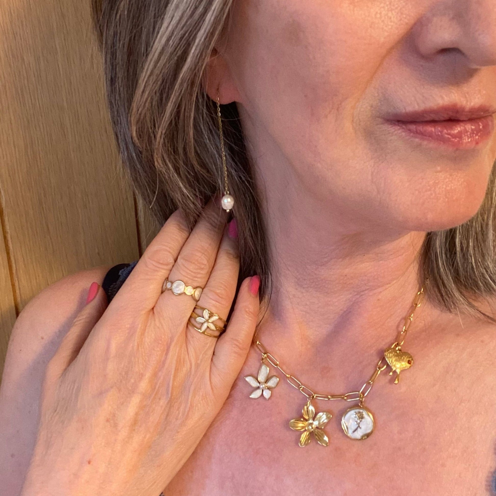 Waterproof Adjustable Ring in Gold Plate and White Enamel - Louise's Jewellery Box