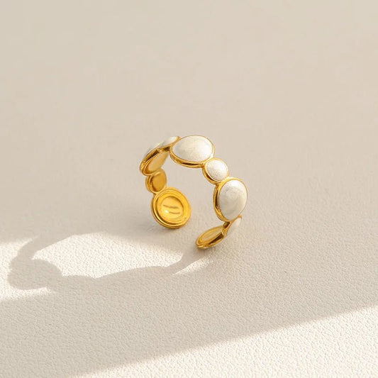 Waterproof Adjustable Ring in Gold Plate and White Enamel - Louise's Jewellery Box