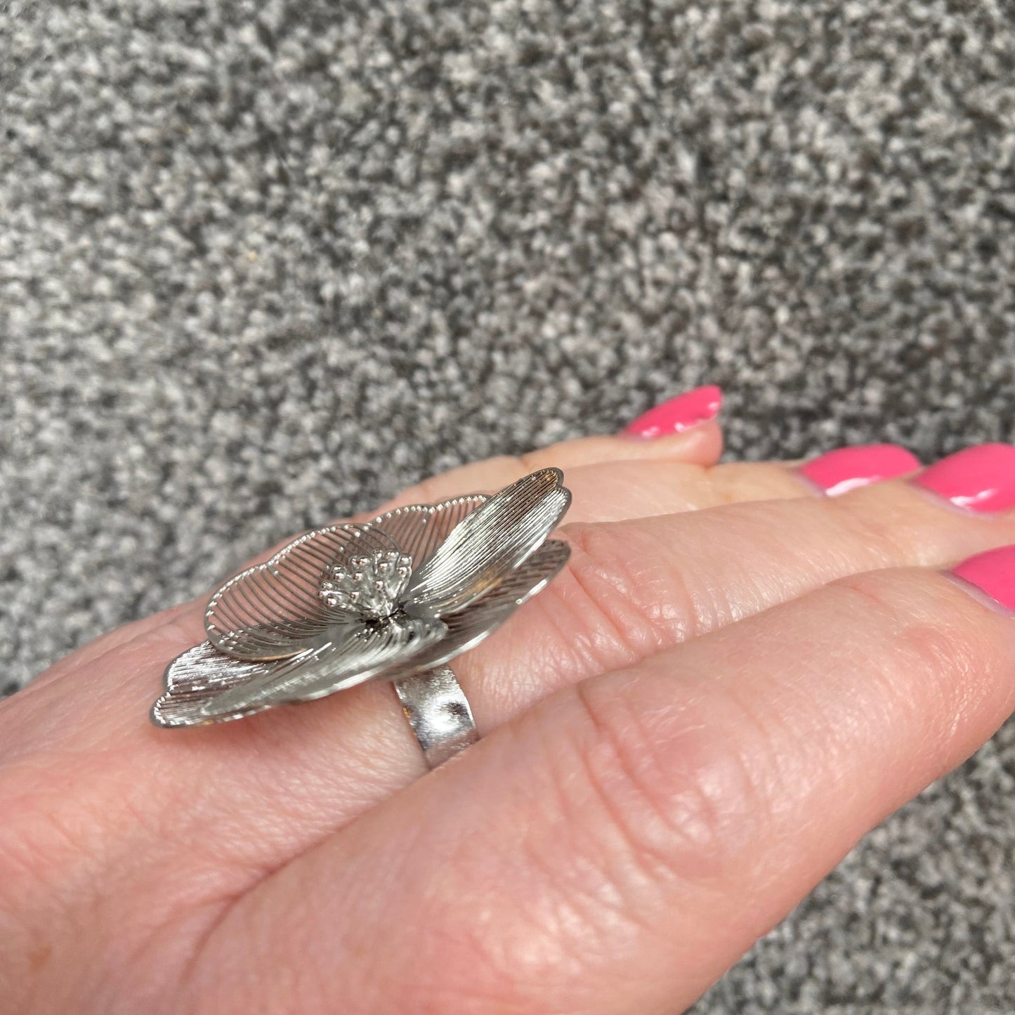Waterproof Flower Adjustable Ring in Stainless Steel - Louise's Jewellery Box