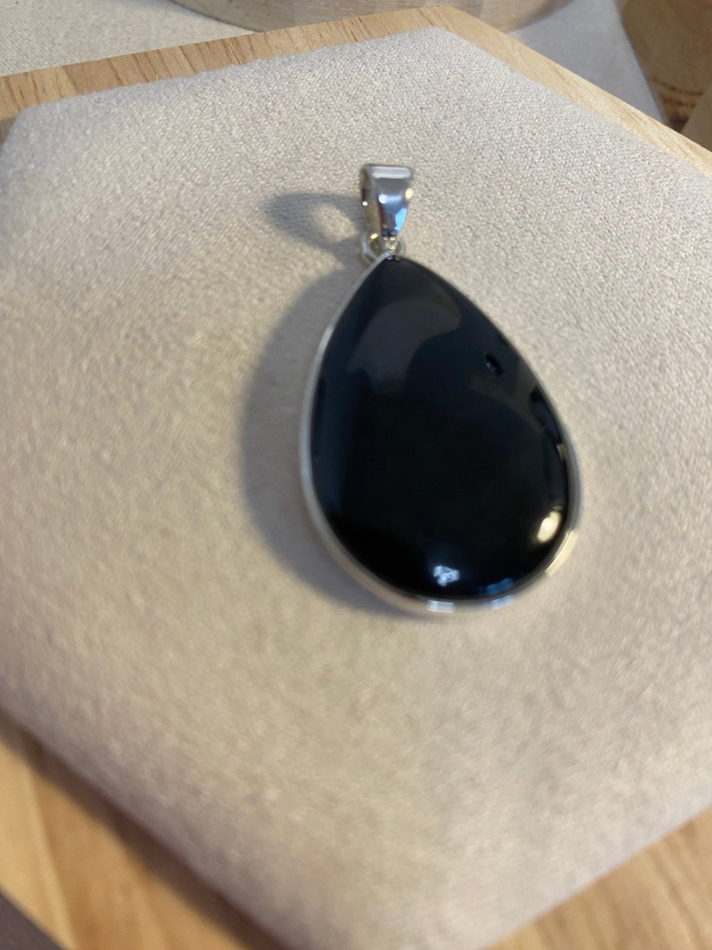 Whitby Jet Medium Teardrop Pendant in Sterling Silver - Louise's Jewellery Box