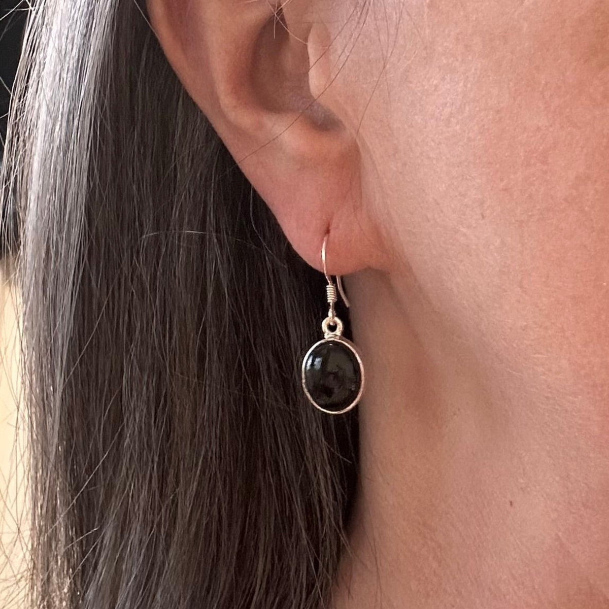 Whitby Jet Oval Drop Earrings in Sterling Silver - Louise's Jewellery Box