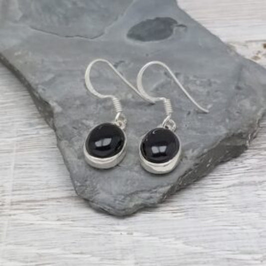 Whitby Jet Oval Drop Earrings in Sterling Silver - Louise's Jewellery Box