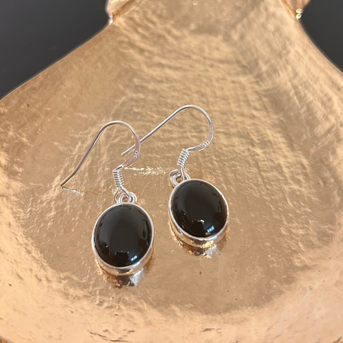 Whitby Jet Oval Drop Earrings in Sterling Silver - Louise's Jewellery Box