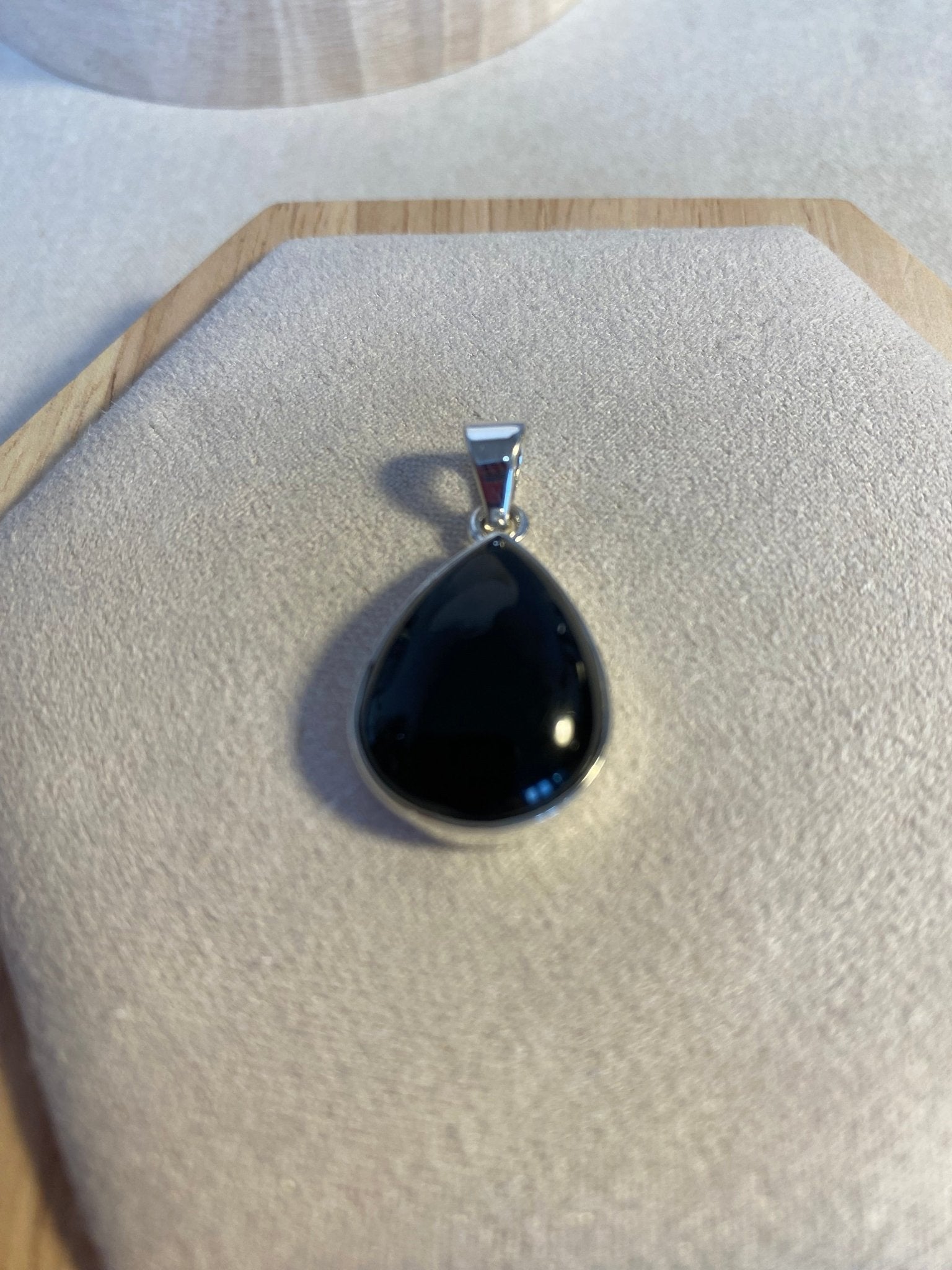 Whitby Jet Small Teardrop Pendant in Sterling Silver - Louise's Jewellery Box