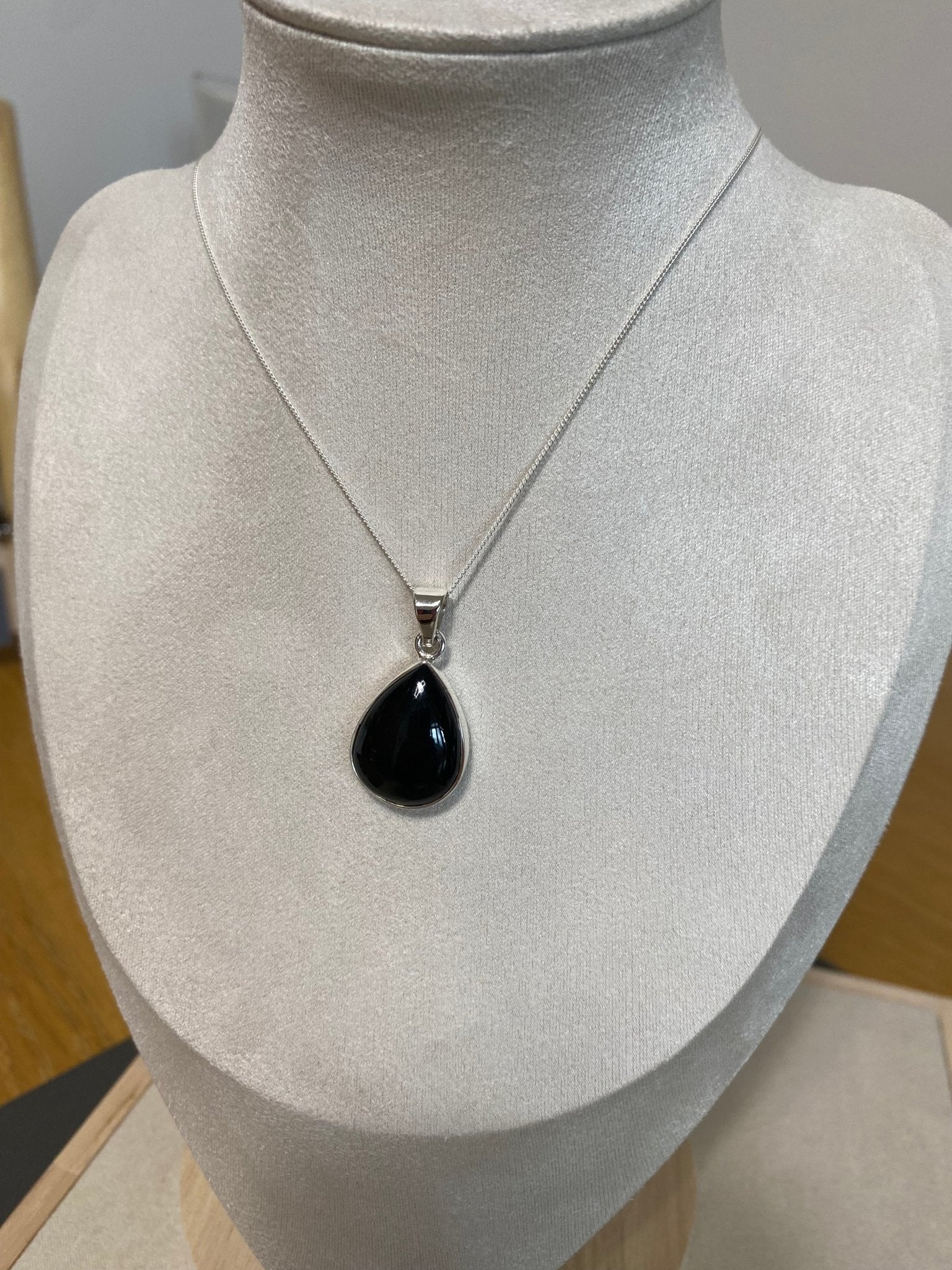 Whitby Jet Small Teardrop Pendant in Sterling Silver - Louise's Jewellery Box