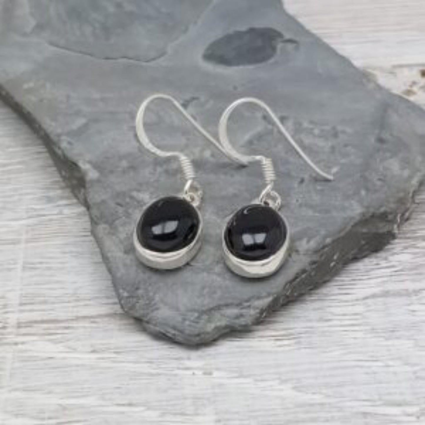 Whitby Jet Oval Drop Earrings in Sterling Silver