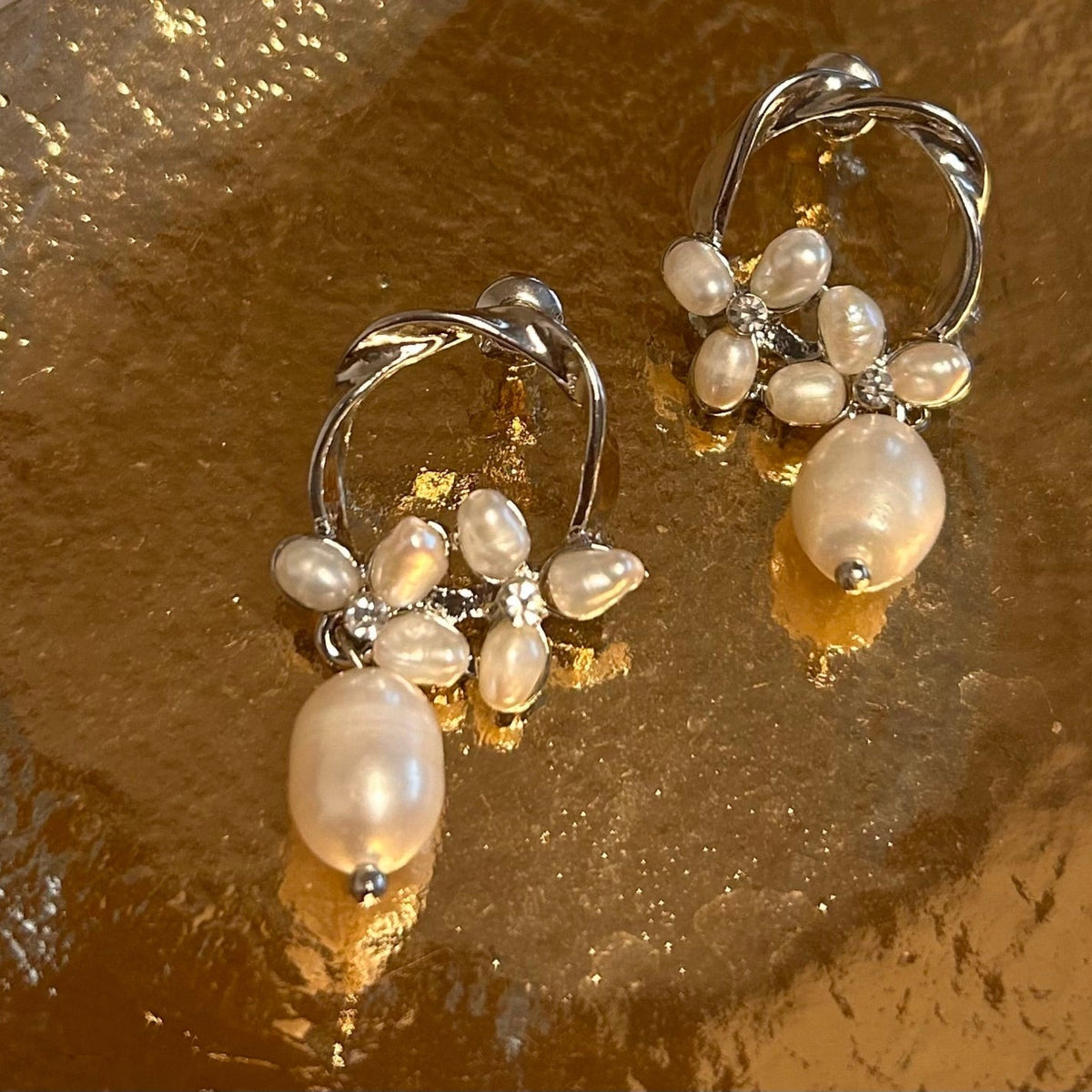 White Gold Plated Pearl Cluster Stud Earrings - Louise's Jewellery Box