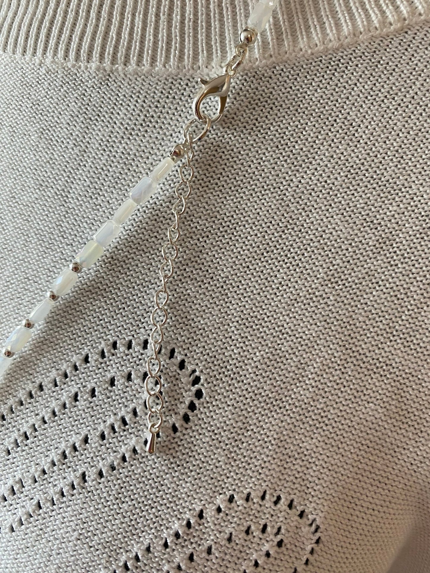 White Quartz Long Necklace in Silver Plating - Louise's Jewellery Box