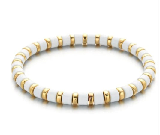 White and Gold Stretch Waterproof Bracelet