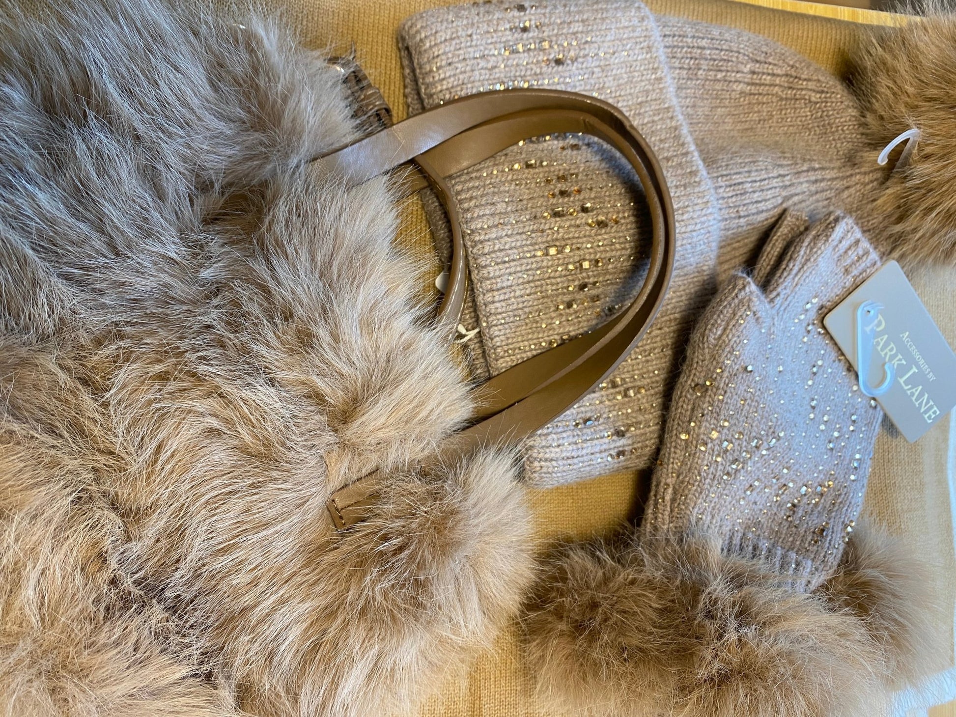 Wool Hat with Faux Fur Pompom in Cappuccino - Louise's Jewellery Box