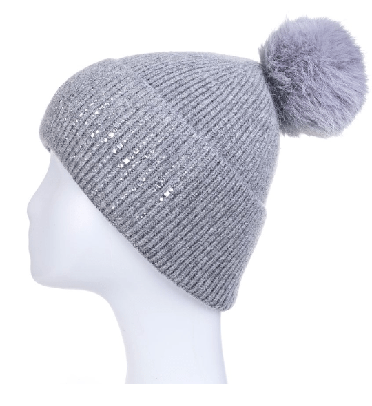 Wool Hat with Faux Fur Pompom in Soft Grey - Last One! - Louise's Jewellery Box