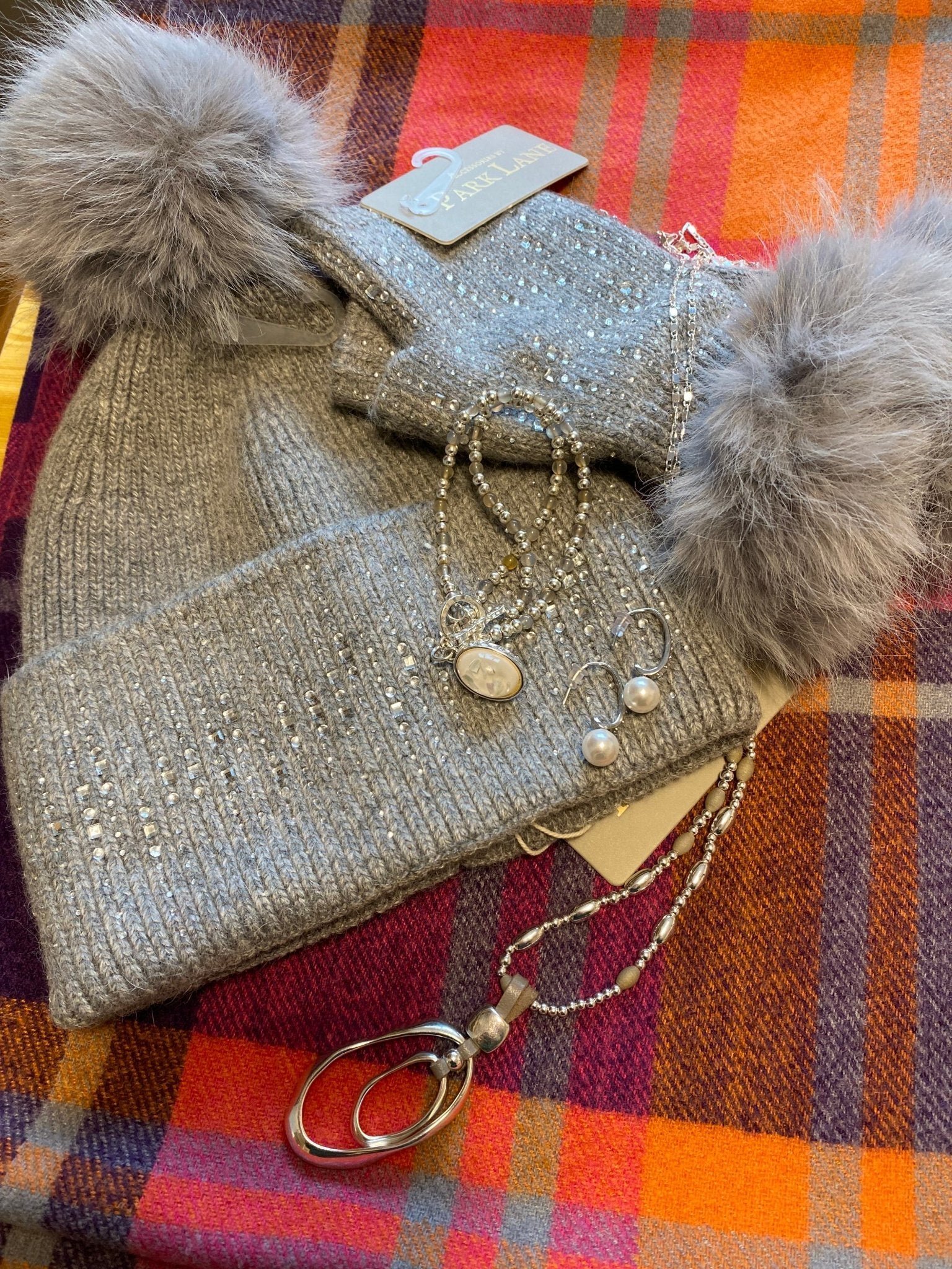 Wool Hat with Faux Fur Pompom in Soft Grey - Last One! - Louise's Jewellery Box