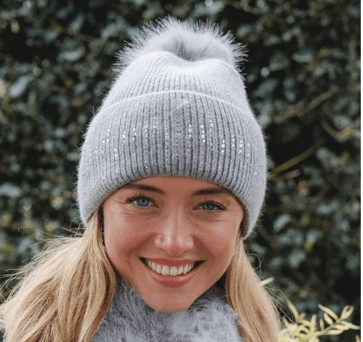 Wool Hat with Faux Fur Pompom in Soft Grey - Last One! - Louise's Jewellery Box